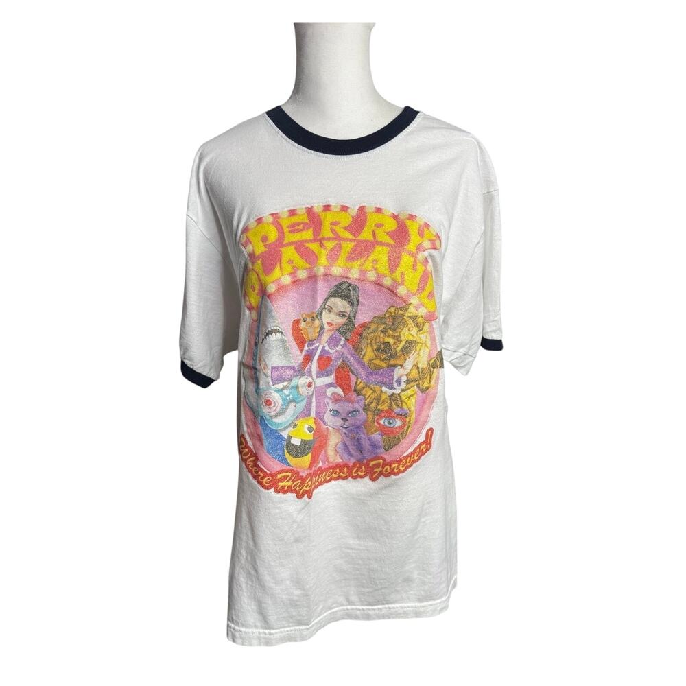 Katy Perry Playland Ringer T-Shirt White Navy Size Large